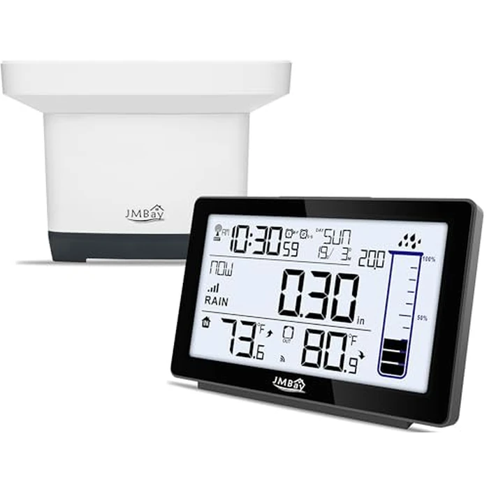 Wireless Rain Gauge Outdoor with Thermometer, High Accurate Digital Rain Gauges Outdoors Best Rated, Electronic Self-Emptying Remote Rain Collector, Freeze Proof Automatic Rain Measure Gauge for Yard by JMBay - Image 1