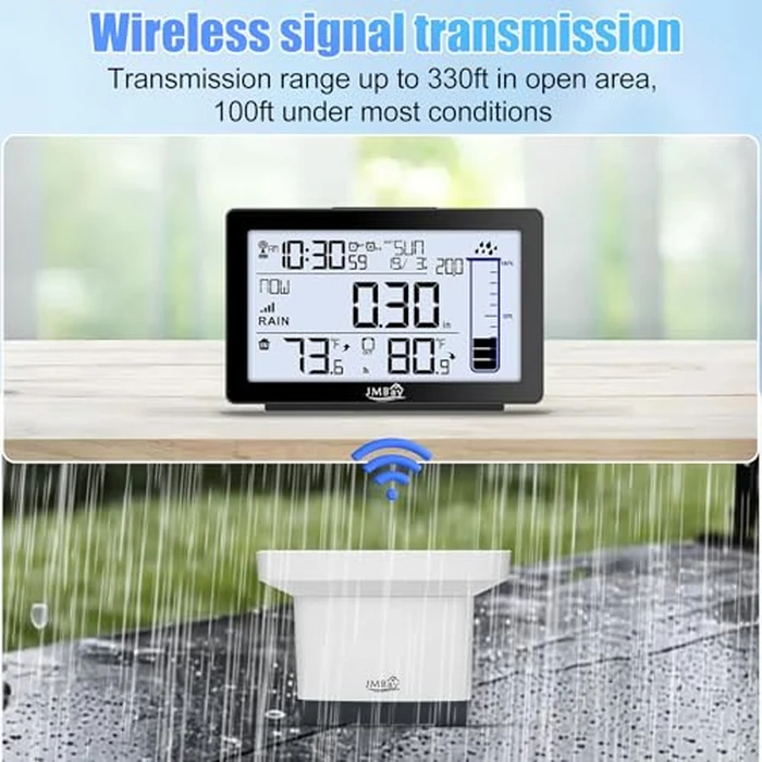 Wireless Rain Gauge Outdoor with Thermometer, High Accurate Digital Rain Gauges Outdoors Best Rated, Electronic Self-Emptying Remote Rain Collector, Freeze Proof Automatic Rain Measure Gauge for Yard by JMBay - Image 3