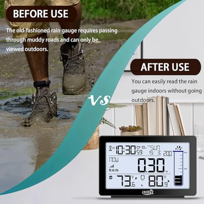 Wireless Rain Gauge Outdoor with Thermometer, High Accurate Digital Rain Gauges Outdoors Best Rated, Electronic Self-Emptying Remote Rain Collector, Freeze Proof Automatic Rain Measure Gauge for Yard by JMBay - Image 7