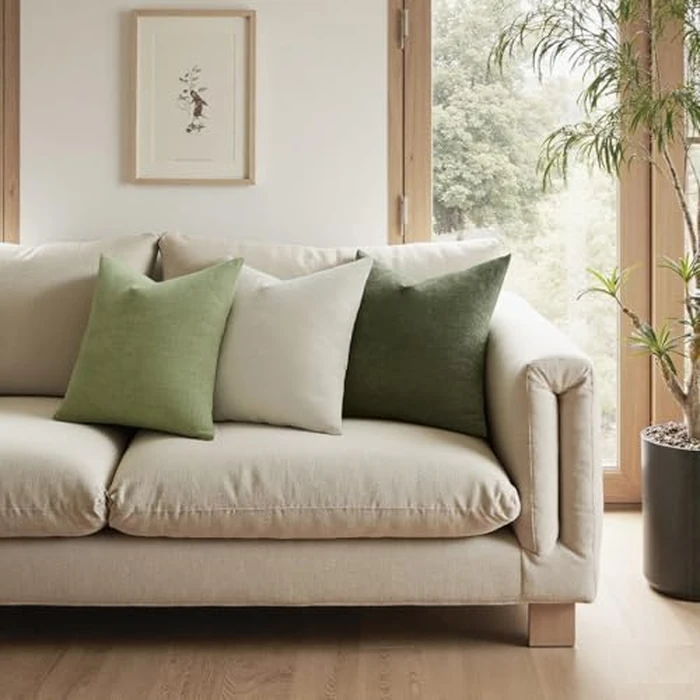 MIULEE Olive Green Couch Pillow Covers 20x20 Inch, Set of 2 Soft Chenille Decorative Square Throw Pillow Covers Farmhouse for Sofa Living Room Bed by MIULEE - Image 2