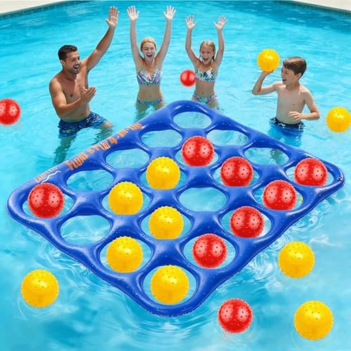 Luottis Inflatable 4-in-line Pool Toy Set, Giant Floating 4-in-a-Row Toss Pool Game with 20 Balls for Kids Ages 8-12, Teens & Adults, Summer Pool Party, Pool Tic Tac Toe Game by Luottis - Image 1