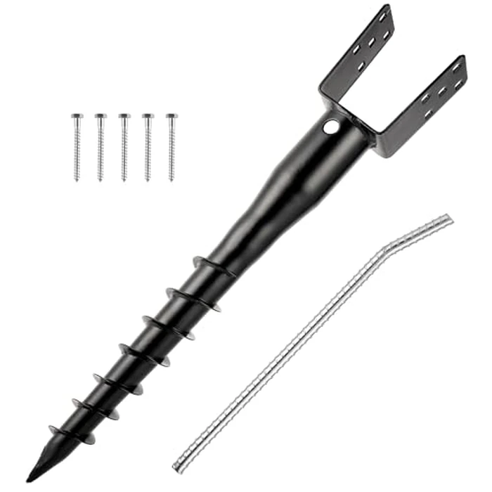 XYADX No Dig Ground Screw Anchor - Black U Shaped Post Stake for 4x4 Wood Posts, Includes Lag Bolts & 27" Rebar, for Mailbox Posts and Fence Posts Anchor, 1 Pack by XYADX - Image 1