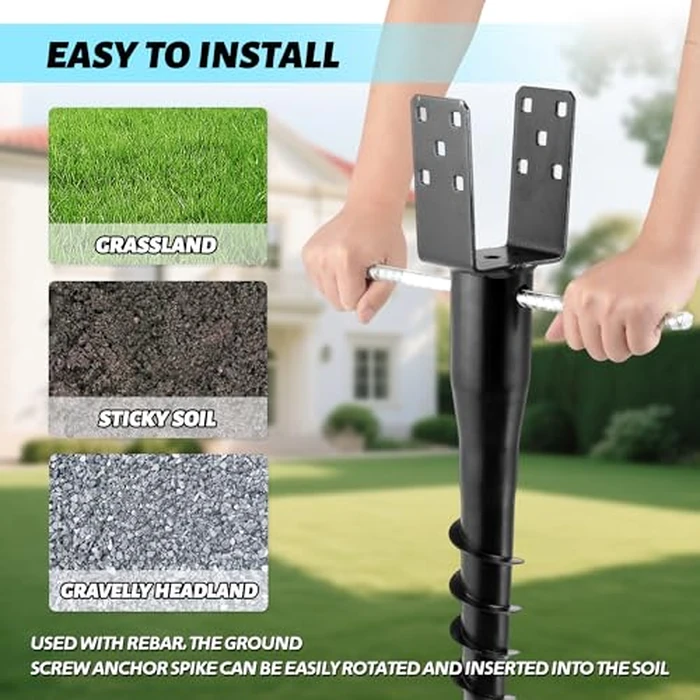 XYADX No Dig Ground Screw Anchor - Black U Shaped Post Stake for 4x4 Wood Posts, Includes Lag Bolts & 27" Rebar, for Mailbox Posts and Fence Posts Anchor, 1 Pack by XYADX - Image 3