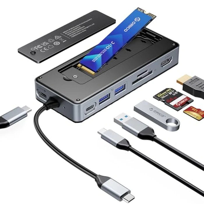 ORICO 8-in-1 USB C Docking Station with M.2 SSD Housing, USB C Hub with M.2 NVMe/SATA SSD, 10Gbps, 4K@60Hz HDMI, 100W PD, SD/TF Card Reader OM28P-V0 by ORICO - Used - Like New condition - US$27.92