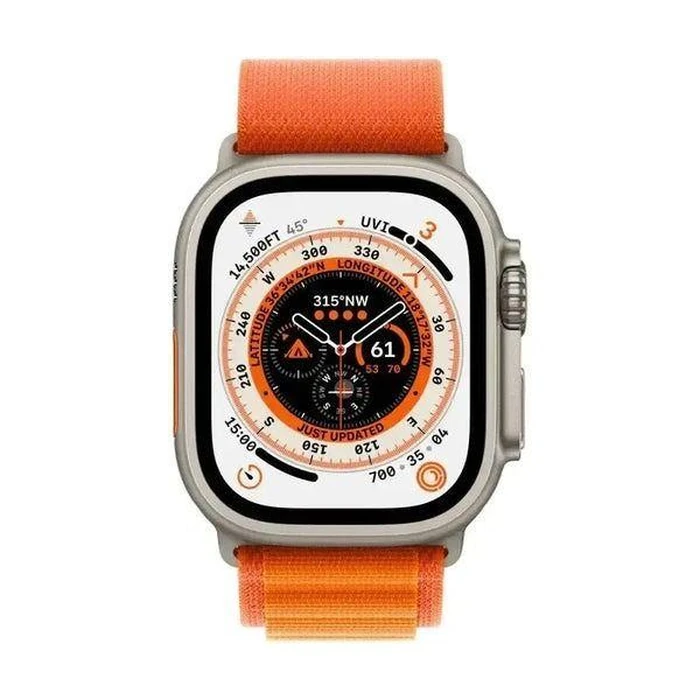 Apple Watch Ultra 2 (Cellular + GPS) - 64GB - 49mm - Titanium Titanium Case with Orange/Beige Textile Trail Loop Band - S/M Size by Apple - Image 1