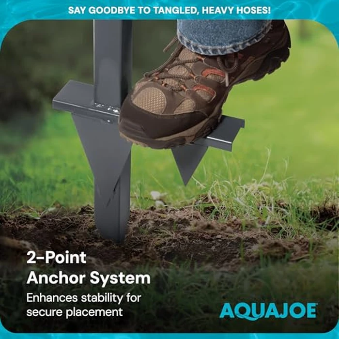 Aqua Joe Steel Garden Hose Stand with Brass Faucet and Quick-Install Anchor Base - Heavy-Duty Freestanding Holder for Outdoor Lawn, Yard & Garden Hose Storage, SJ-SHSBB-GRY by Aqua Joe - Image 8