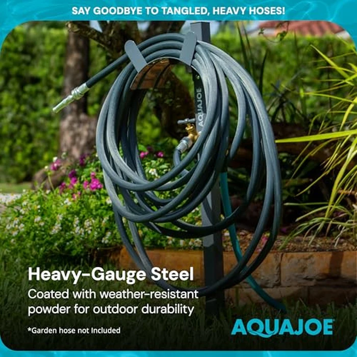 Aqua Joe Steel Garden Hose Stand with Brass Faucet and Quick-Install Anchor Base - Heavy-Duty Freestanding Holder for Outdoor Lawn, Yard & Garden Hose Storage, SJ-SHSBB-GRY by Aqua Joe - Image 9