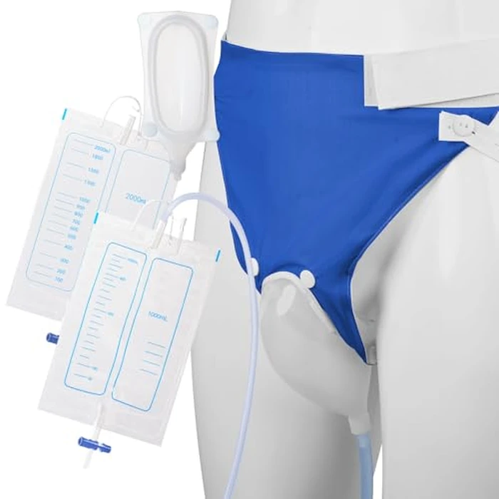 Wearable Urine Collector with Breathable Fixing Pants, External Catheter for Men Featuring Silicone Urine Pouch, 2000ml and 1000ml Urinary Bag and 1.2m Long Drainage Tube, Elderly Men Black by YOOGUSTO - Used - Like New condition - US$21.84