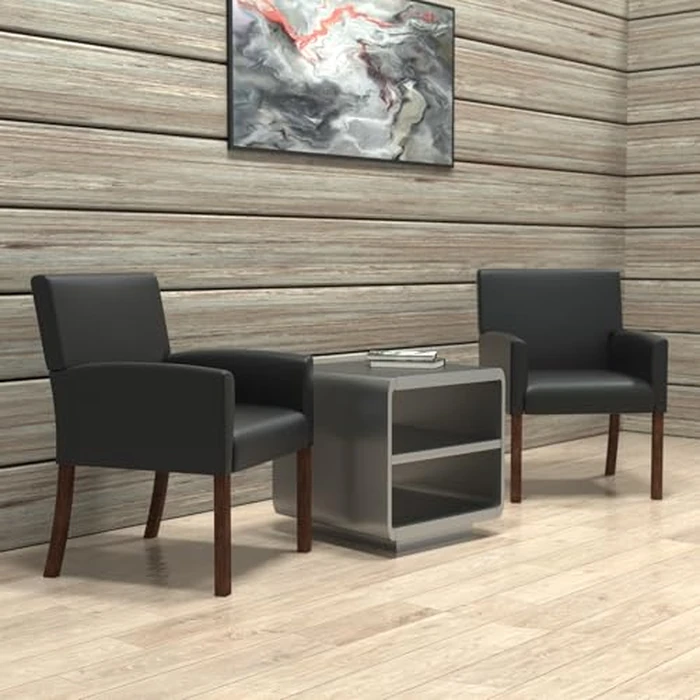 Boss Office Products Reception Box Arm Chair with Mahogany Finish in Black (B629M) by Boss Office Products - Image 1