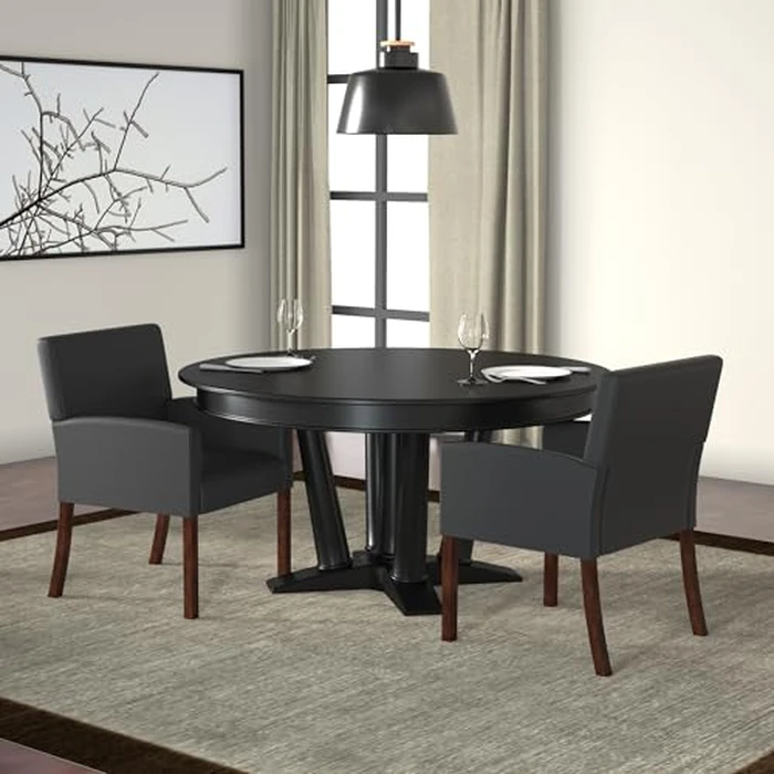 Boss Office Products Reception Box Arm Chair with Mahogany Finish in Black (B629M) by Boss Office Products - Image 2