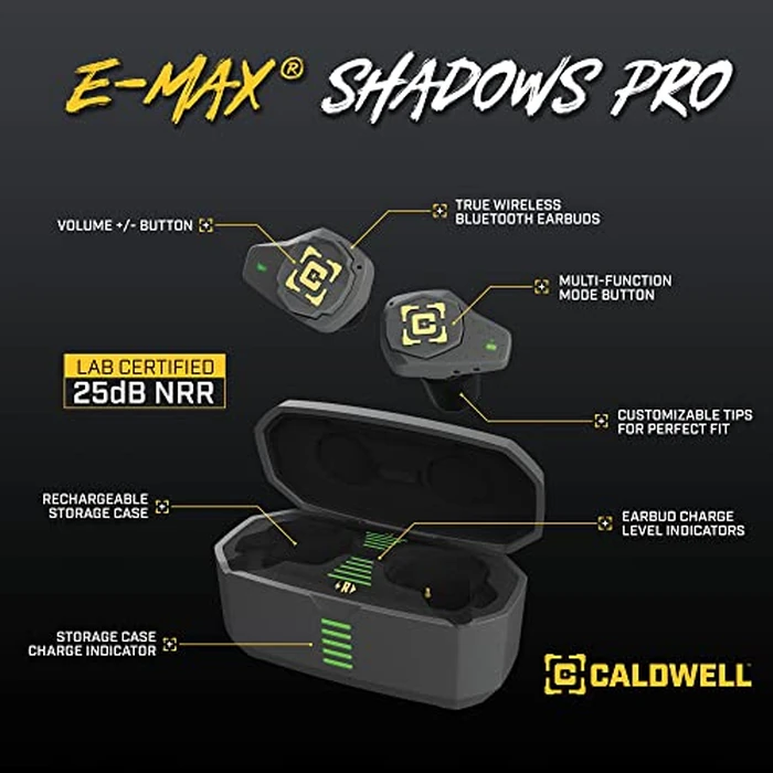 Caldwell E-MAX Shadows Pro - Electronic Hearing Protection with Ambient Sound Amplification, Bluetooth, Rechargeable Case for Shooting, Range by Caldwell - Image 2