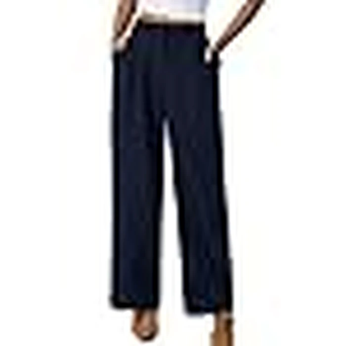 QINSEN Wide Leg Dress Pants for Women High Waisted Wrinkle Free Work Pants with Pockets Casual Slack Navy Blue M (28.5" Inseam) by QINSEN - Image 3