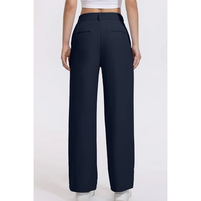 QINSEN Wide Leg Dress Pants for Women High Waisted Wrinkle Free Work Pants with Pockets Casual Slack Navy Blue M (28.5" Inseam) by QINSEN - Image 5