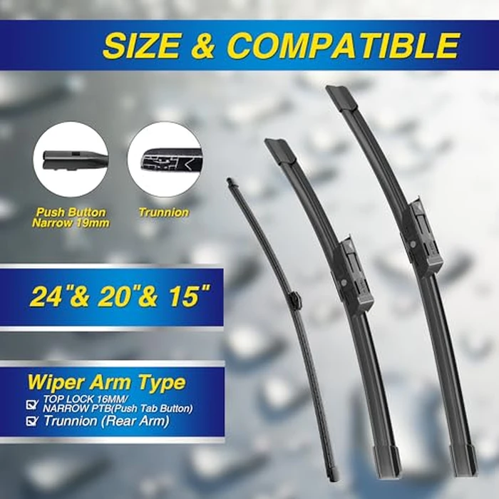 5 PLUS(R) Silicone Windshield Wipers Replacement for 2018-2024 Audi Q5 Wiper Blades(Set of 3),Automotive Replacement Windshield Wiper Blades For My Car-24"/20"/15" by 5 PLUS - Image 2