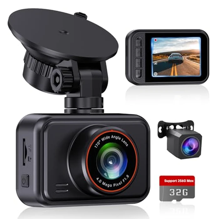 2.5K Front + 1080P Rear Dual Dash Cam, WDR Night Vision, 130 degrees Wide Angle, Parking Monitor, G-Sensor, Loop Recording, Supercapacitor, 32GB Card Included, Supports 256GB Max by E-YEEGER - Used - Like New condition - US$23.75