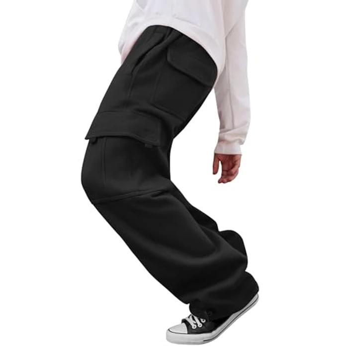 Men's Heavyweight Fleece Cargo Sweatpants Loose Fit Thick Wide Leg Sweats with Pockets(Black,S) by ALTHLEMON - Used - Like New condition - US$34.19