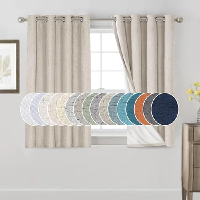 PrinceDeco Blackout Curtains for Bedroom 100% Linen Blackout Curtains for Bedroom 54 Inches Long Grommet Thermal Insulated Textured Blackout Curtains 2 Panels Set,52" W x 54" L,Natural by PrinceDeco - Used - Acceptable condition - CA$19.49