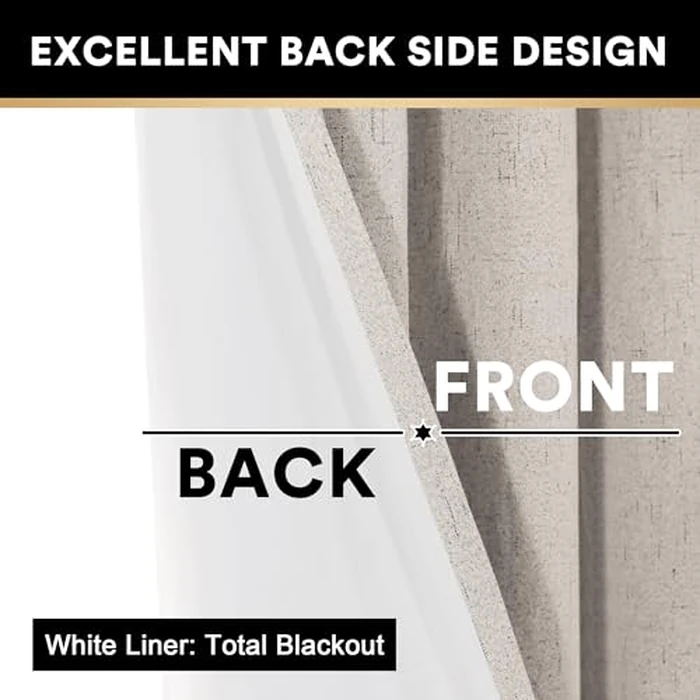 PrinceDeco Blackout Curtains for Bedroom 100% Linen Blackout Curtains for Bedroom 54 Inches Long Grommet Thermal Insulated Textured Blackout Curtains 2 Panels Set,52" W x 54" L,Natural by PrinceDeco - Image 8