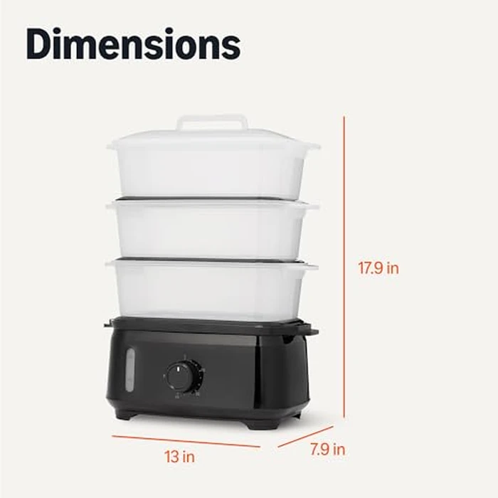 Amazon Basics Electric Food Steamer for Cooking Vegetables with 3-Tier Design, BPA-Free, 9.5 QT, Black by Amazon Basics - Image 5