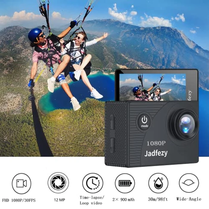 Action Camera FHD 1080P with 32GB Card, 98FT/30M Underwater Waterproof Camera with 2 Rechargeable Batteries, Wide Angle Sports Camera with Accessories Kit Suitable for Helmet, Bicycle, etc. by Jadfezy - Image 4