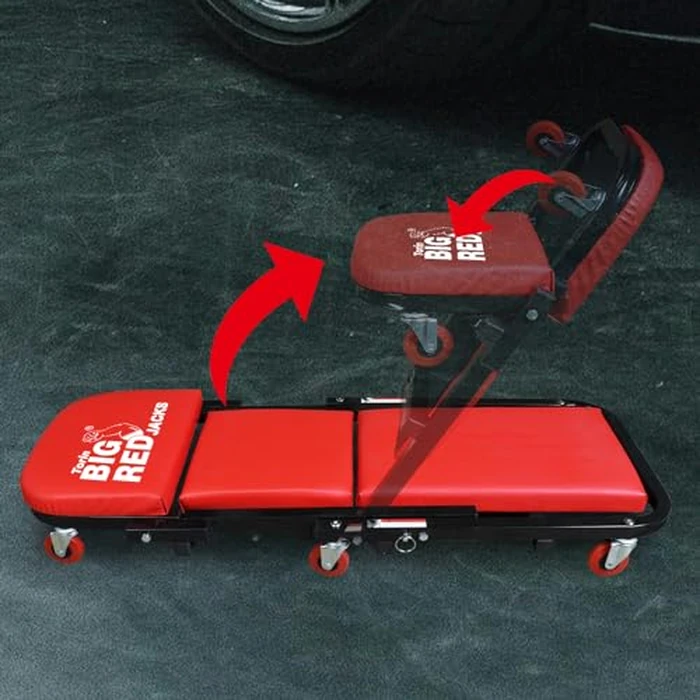 Big RED ATW4015ZR Torin ，40" Foldable Z-Creeper Seat，2-in-1 Garage/Shop Creeper，330 lbs Capacity，Low Profile Creeper with 6 pcs Wheels for Auto Repair，Garage and Shop，Lay Down or Sit，Red by BIG RED - Image 4