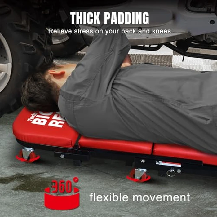 Big RED ATW4015ZR Torin ，40" Foldable Z-Creeper Seat，2-in-1 Garage/Shop Creeper，330 lbs Capacity，Low Profile Creeper with 6 pcs Wheels for Auto Repair，Garage and Shop，Lay Down or Sit，Red by BIG RED - Image 5
