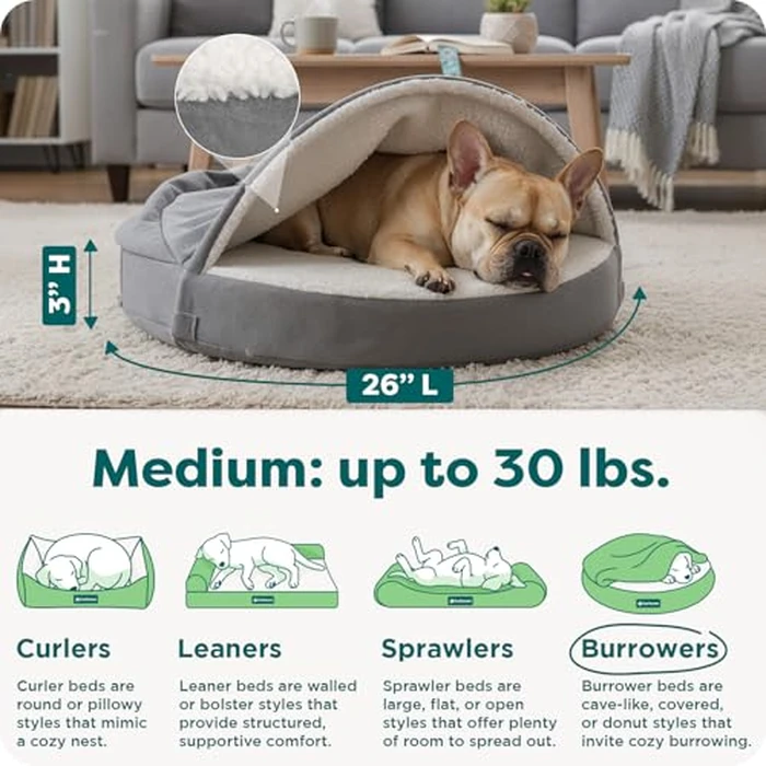 Furhaven 26" Round Orthopedic Dog Bed for Medium/Small Dogs w/Removable Washable Cover, for Dogs Up to 30 lbs - Sherpa & Suede Snuggery - Gray, 26-inch by Furhaven - Image 3