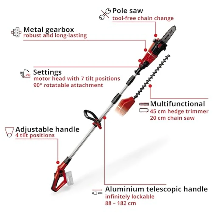 Einhell 2-in-1 Cordless Telescopic Garden Multi-Tool Kit 18V GE-HC 18 Li T-Solo Power X-Change (18V, Hedge Trimmer, Chain Saw, Pruning Saw, Battery and Charger Not Included) by Einhell - Image 2