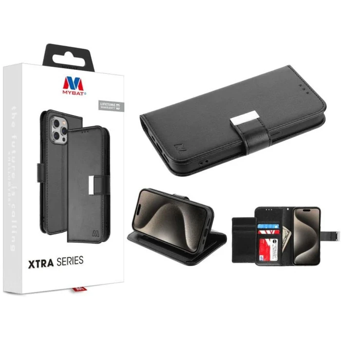 MyBat MyJacket Xtra Series Wallet Phone Case for iPhone 15 Pro - Black/Black - Brand New by MyBat - Refurbished - Brand New condition
