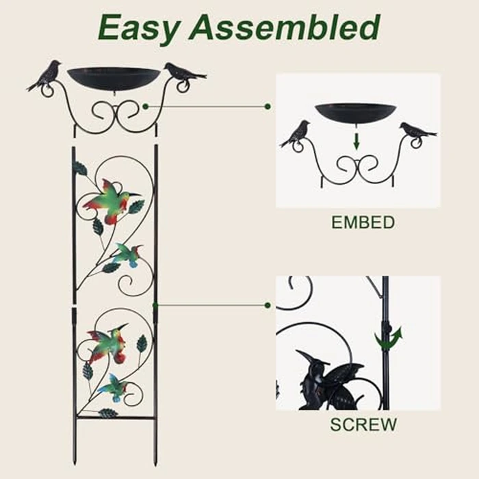 hogardeck 35” Metal Bird Bath with Garden Trellis for Climbing Plants Outdoor, Vintage Detachable Decorative Birdbath Bowl, Metal Plant Support for Climbing Flowers by hogardeck - Image 4