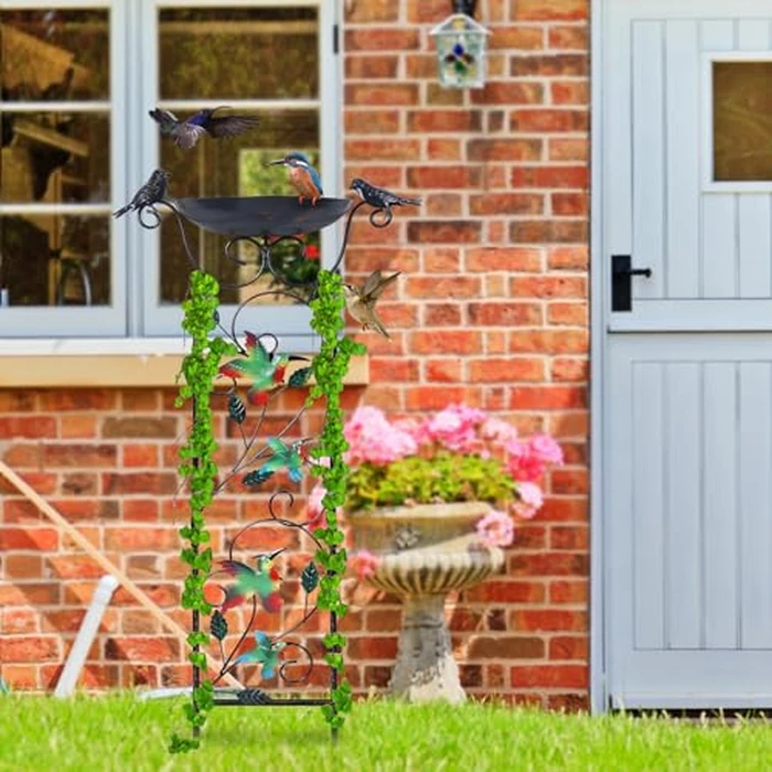 hogardeck 35” Metal Bird Bath with Garden Trellis for Climbing Plants Outdoor, Vintage Detachable Decorative Birdbath Bowl, Metal Plant Support for Climbing Flowers by hogardeck - Image 7