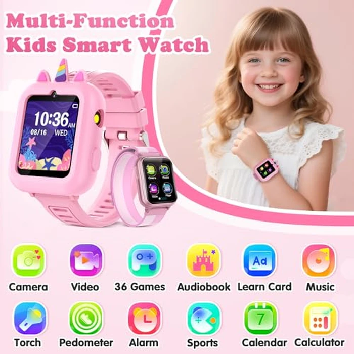 Smart Watch for Kids Girls Gift Age 3-12 with 39 Games Alarm Clock Camera Video Music Player Pedometer Flashlight 12/24 hr HD Touch Screen Kids Smart Watch Birthday Toys for Girls Ages 4 5 6 7 8 9 10 by Sedzofan - Image 2