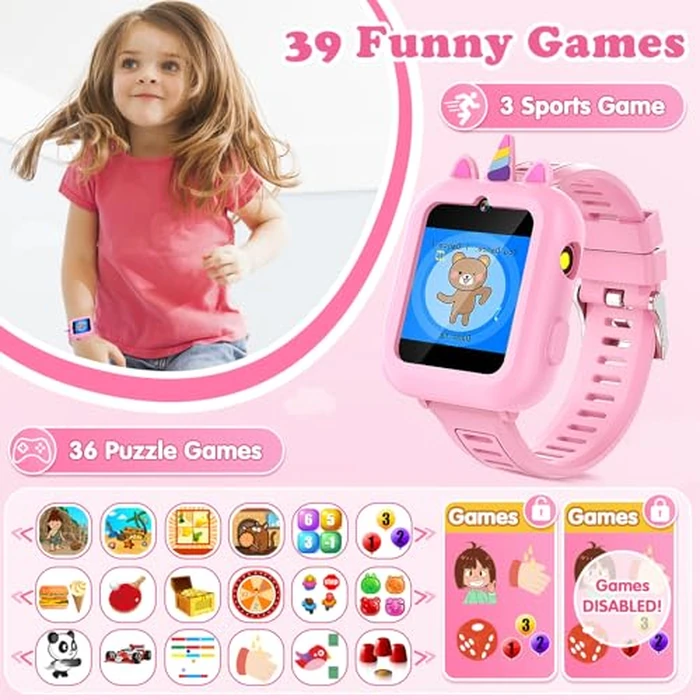Smart Watch for Kids Girls Gift Age 3-12 with 39 Games Alarm Clock Camera Video Music Player Pedometer Flashlight 12/24 hr HD Touch Screen Kids Smart Watch Birthday Toys for Girls Ages 4 5 6 7 8 9 10 by Sedzofan - Image 5