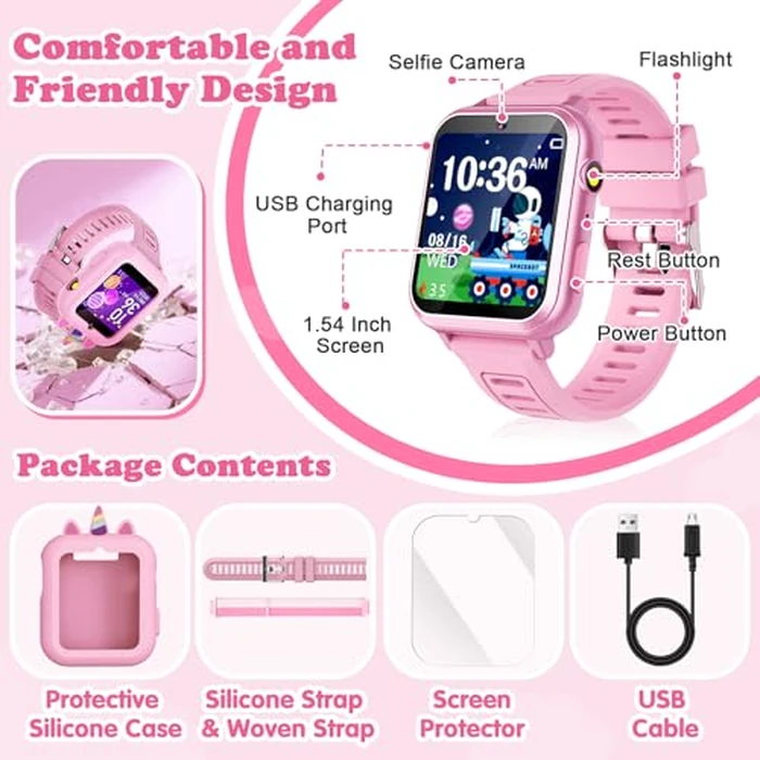 Smart Watch for Kids Girls Gift Age 3-12 with 39 Games Alarm Clock Camera Video Music Player Pedometer Flashlight 12/24 hr HD Touch Screen Kids Smart Watch Birthday Toys for Girls Ages 4 5 6 7 8 9 10 by Sedzofan - Image 6