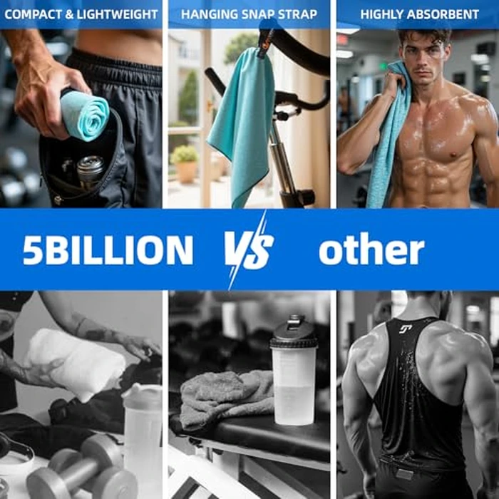 Microfiber Towel Quick Dry Set (4 Pack) - Super Absorbent Gym Towels Lightweight Hot Yoga Towel Fast Drying Travel Towels for Workout Sports Exercise-Home Gym Accessories for Men & Women (Four-Color) by 5BILLION FITNESS - Image 4