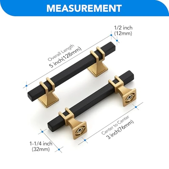 HOME EDIT 10 Pack 3 inch Black & Gold Cabinet Handles Square Zinc-Alloy Pulls for Kitchen Dresser Closet and Bathroom Cabinets Hardware by HOME EDIT - Image 2
