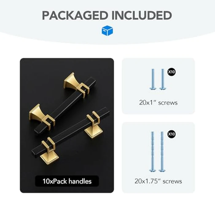 HOME EDIT 10 Pack 3 inch Black & Gold Cabinet Handles Square Zinc-Alloy Pulls for Kitchen Dresser Closet and Bathroom Cabinets Hardware by HOME EDIT - Image 4
