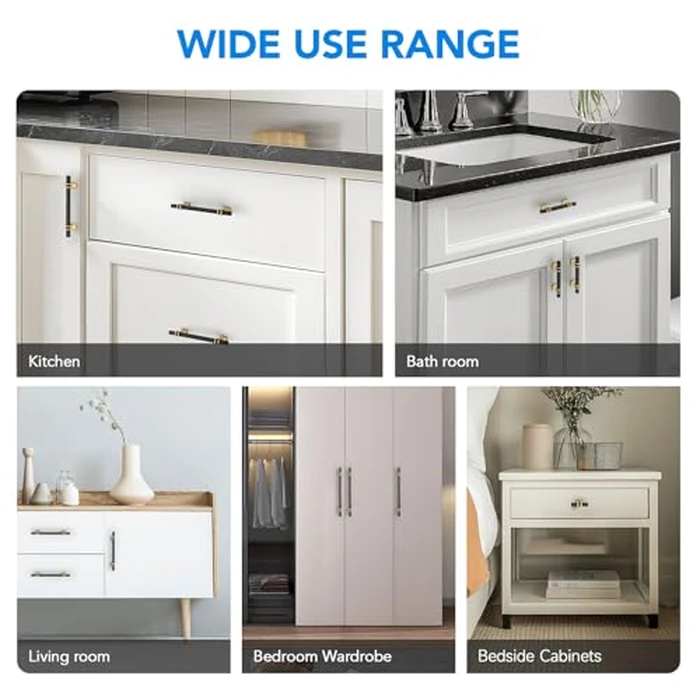 HOME EDIT 10 Pack 3 inch Black & Gold Cabinet Handles Square Zinc-Alloy Pulls for Kitchen Dresser Closet and Bathroom Cabinets Hardware by HOME EDIT - Image 8