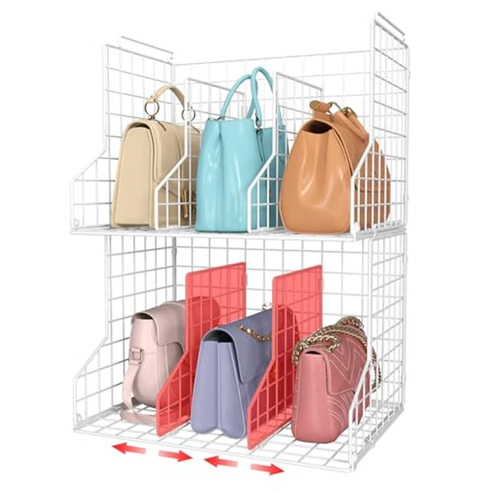 Sonyabecca Purse Storage Organizer for Closet : Adjustable 2-Pack Dividers Handbag Organizer - Stackable Wire Handbags Storage Baskets -Open Cabinets Wallets Tote Chain Bags Clutches -White by Sonyabecca - Used - Like New condition - US$26.99