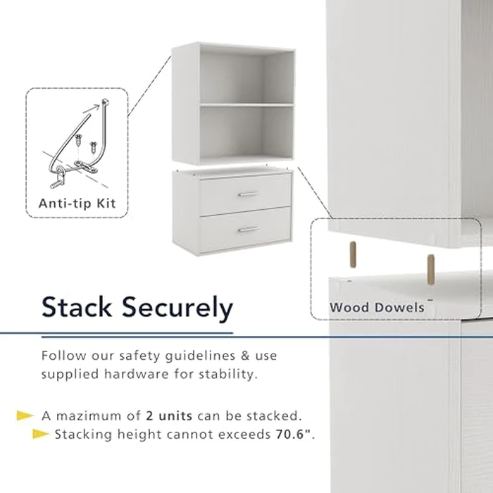 Homes: Inside + Out Apexa 2-Drawer Wooden Stackable Storage Drawers, Small Food Pantry Cabinet, Cajonera De Madera, Underbed Drawer Dorm Teen Room Decor & Bedroom, Home Office, Kitchen, White by HOMES: Inside + Out - Image 5