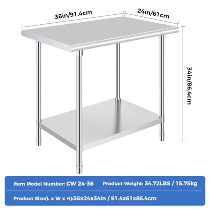 OSTBA Stainless Steel Table for Prep & Work 24x36 Inches, NSF Metal Commercial Heavy Duty Table with Adjustable Undershelf and Adjustable Foot for Restaurant Kitchen Home and Hotel by OSTBA - Image 2