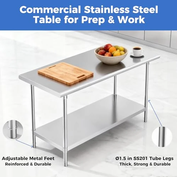OSTBA Stainless Steel Table for Prep & Work 24x36 Inches, NSF Metal Commercial Heavy Duty Table with Adjustable Undershelf and Adjustable Foot for Restaurant Kitchen Home and Hotel by OSTBA - Image 4