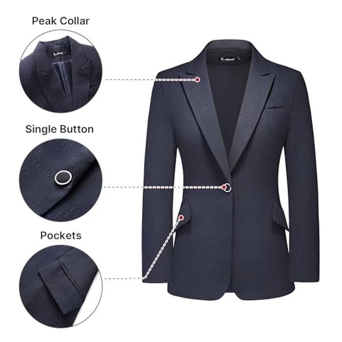 TRONSTORE Women's Suit 2 Piece Set Pinstripe Blazer and Bootcut Dressy Pants Set for Work Office Business Outfits-Navy Blue S by TRONSTORE - Image 3