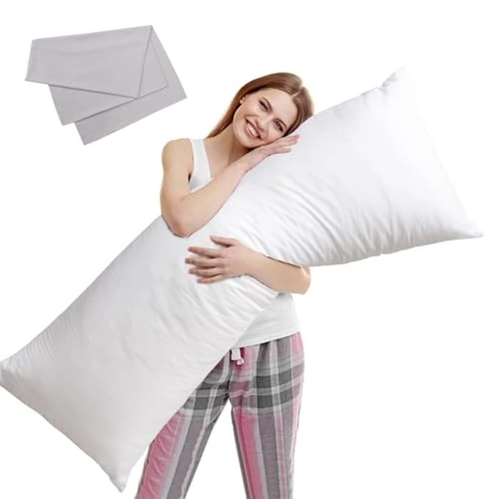 SHERWOOD Body Pillow, 20 x 54 Inch Long Pillow, White Cotton Fabric with Down Alternative Filling (Pillow & Microfiber Pillowcase Set) by SHERWOOD - Used - Acceptable condition