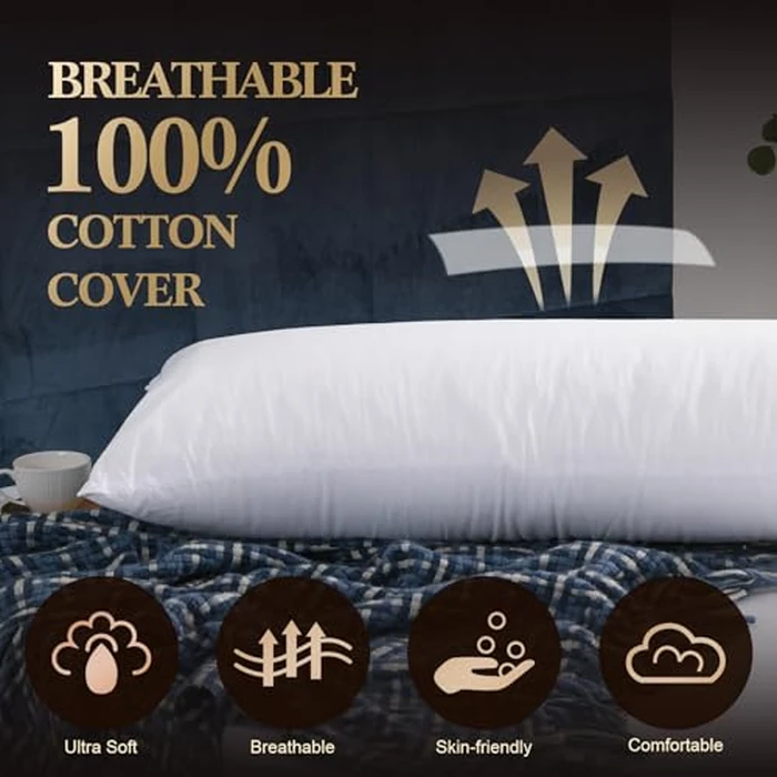 SHERWOOD Body Pillow, 20 x 54 Inch Long Pillow, White Cotton Fabric with Down Alternative Filling (Pillow & Microfiber Pillowcase Set) by SHERWOOD - Image 3