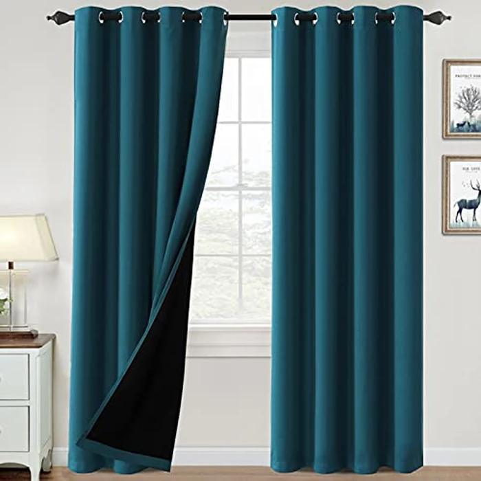 H.VERSAILTEX 100% Blackout Curtains for Bedroom Thermal Insulated Blackout Curtains 96 inch Length Heat and Full Light Blocking Curtains for Living Room with Black Liner 2 Panels Set, Dark Teal by H.VERSAILTEX - Used - Like New condition - CA$29.62