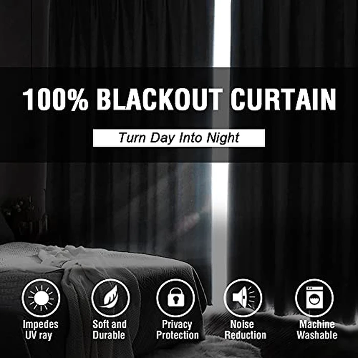 H.VERSAILTEX 100% Blackout Curtains for Bedroom Thermal Insulated Blackout Curtains 96 inch Length Heat and Full Light Blocking Curtains for Living Room with Black Liner 2 Panels Set, Dark Teal by H.VERSAILTEX - Image 2
