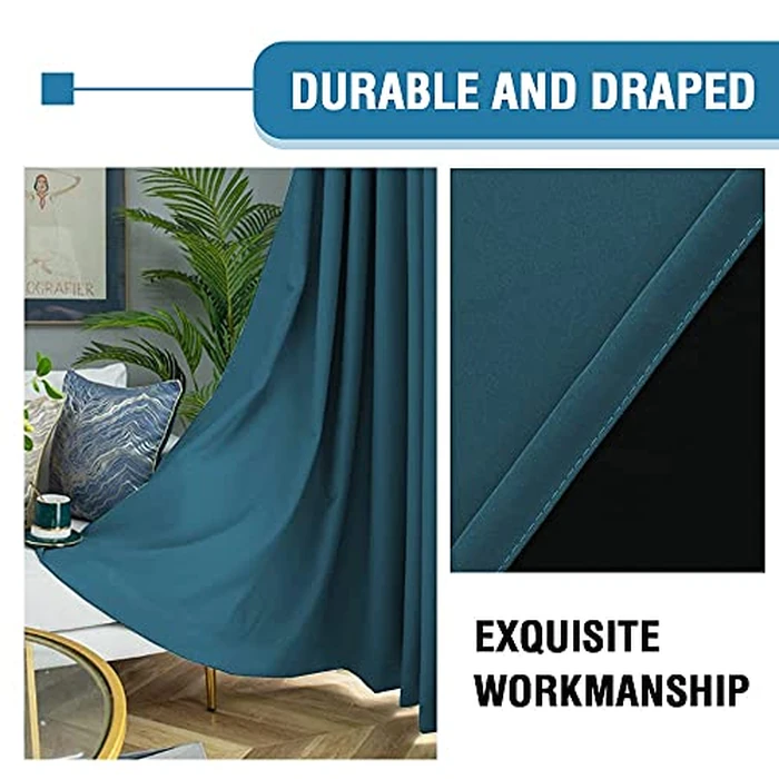 H.VERSAILTEX 100% Blackout Curtains for Bedroom Thermal Insulated Blackout Curtains 96 inch Length Heat and Full Light Blocking Curtains for Living Room with Black Liner 2 Panels Set, Dark Teal by H.VERSAILTEX - Image 6