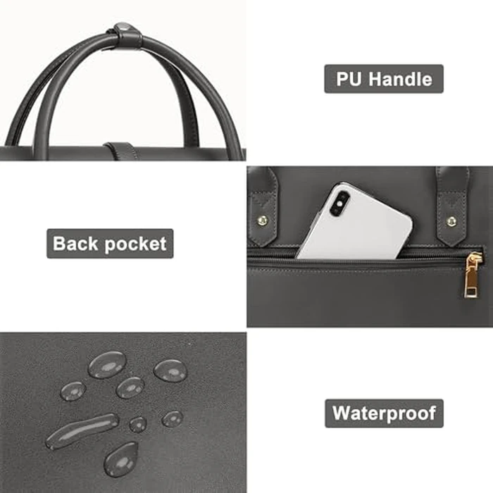MOSISO Laptop Bag for Women, 15-15.6 inch PU Leather Laptop Shoulder Bag Convertible Backpack, 16 inch Messenger Bag Casual Handbag Work Briefcase Travel Computer Bag with Bowknot, Gray by MOSISO - Image 7