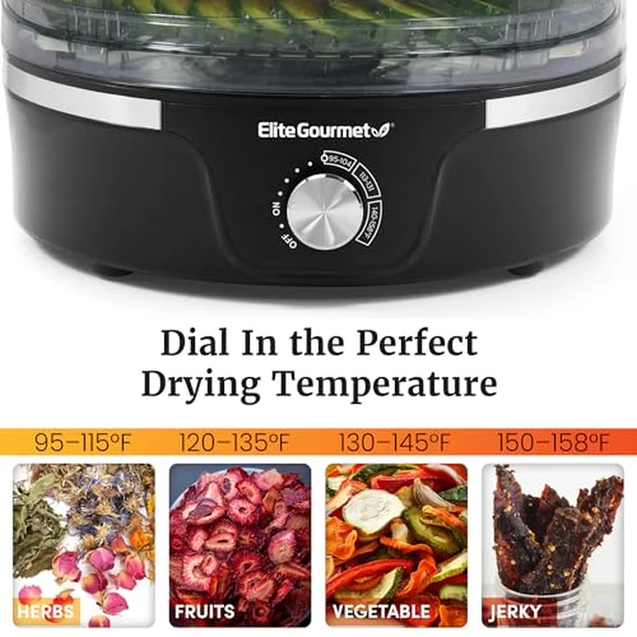 Elite Gourmet EFD319 Food Dehydrator, 5 BPA-Free 11.4" Trays Adjustable Temperature Controls, Jerky, Herbs, Fruit, Veggies, Dried Snacks, Black by Elite Gourmet - Image 2